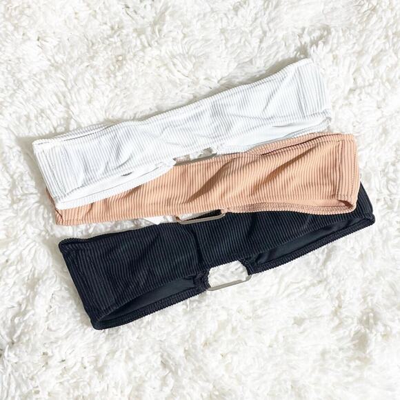 ♥ 552-C ♥ (S) OUT FROM UNDER Triangle Ring Ribbed Bandeau Bikini Tops - Picture 3 of 8